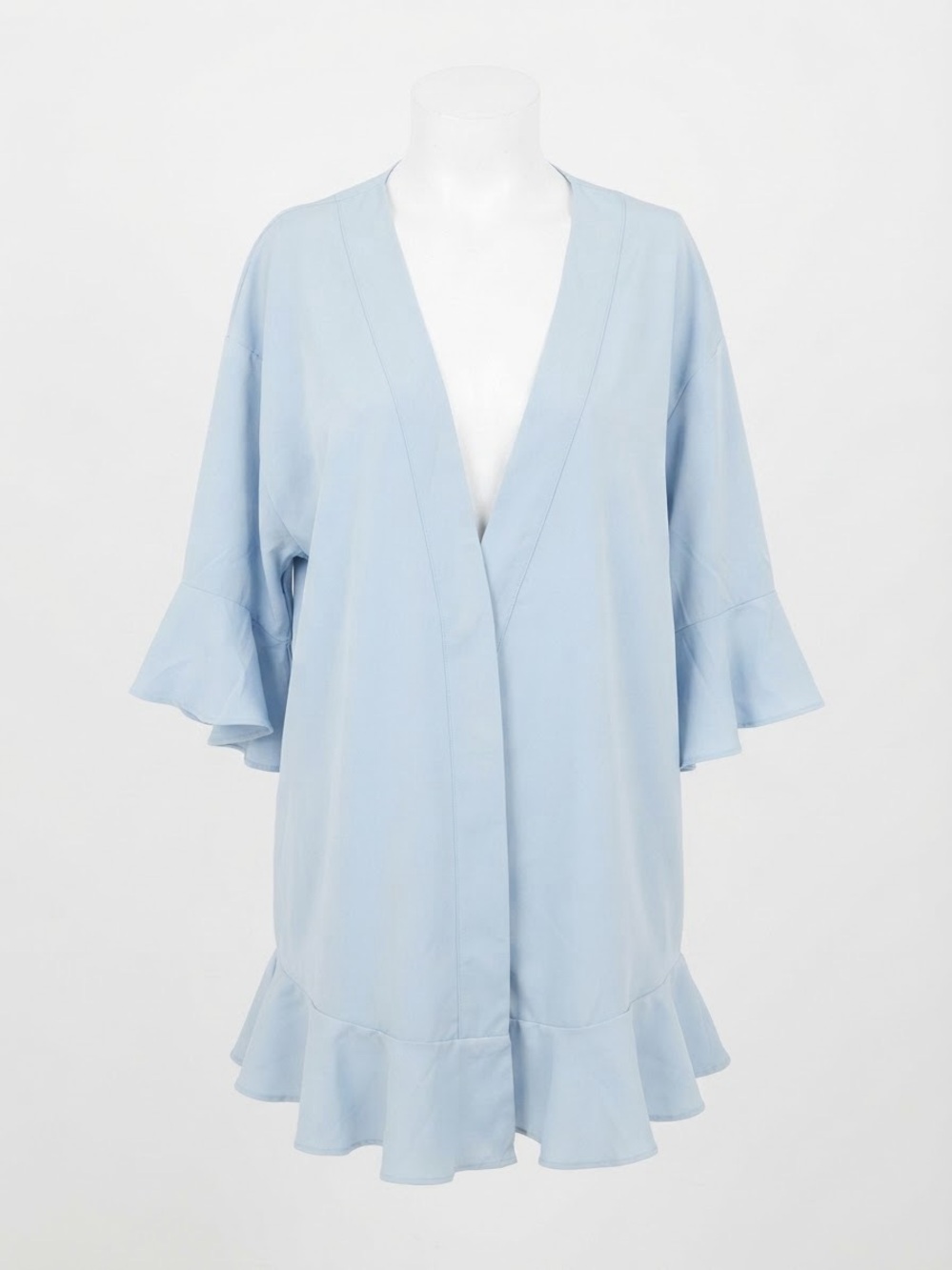 Lovelina Light Blue Ruffle Trim Women's Getting-Ready Robe Kimono Top